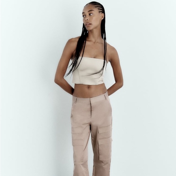 Zara Pearl Gray Satin Effect Crop Top - Picture 9 of 12